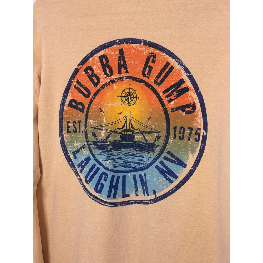 Bubba Gump Shrimp Co Mens Long Sleeve Shirt XL Yellow Laughlin NV Graphic Tee - Picture 6 of 8